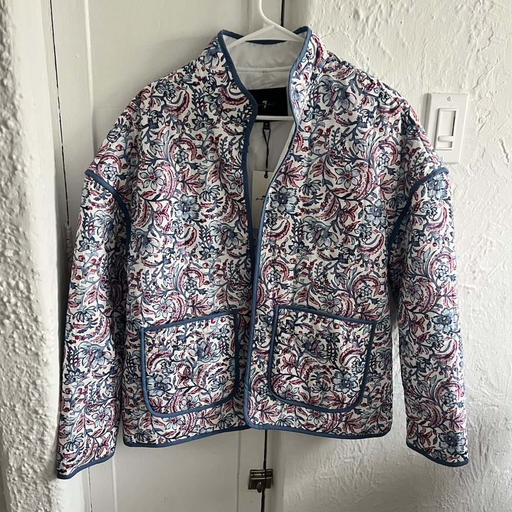 7 For All Mankind Floral Jacket with Blue Accents.